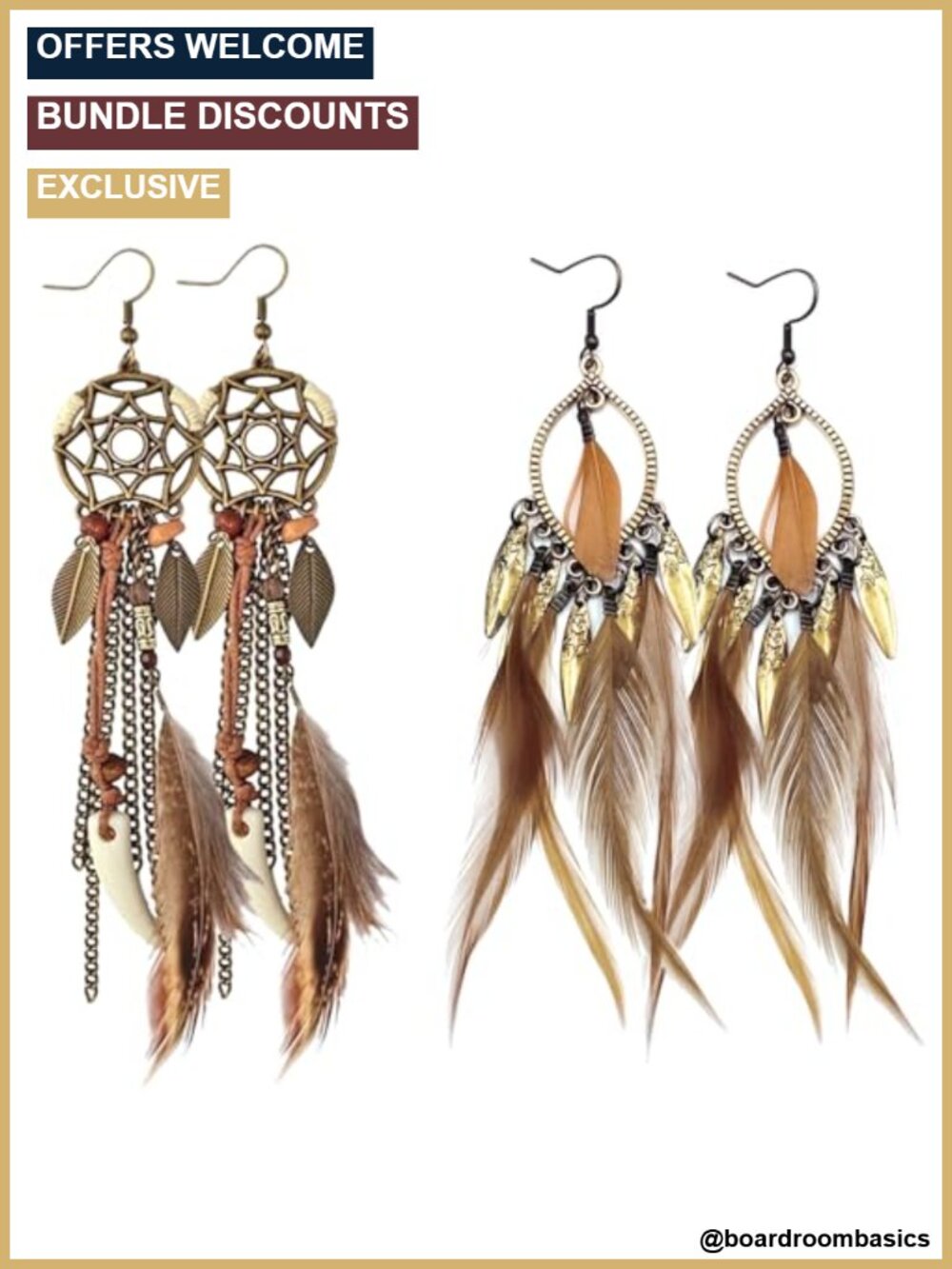 Boho Dream Catcher Feather Drop Dangle Earrings Alloy Women 2 Pairs